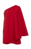 Valentino One-sleeve Cape-effect Wool-blend Crepe Mini Dress In Red