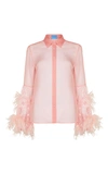 MACGRAW BROOD FEATHER AND TULLE-TRIM SILK BLOUSE,756897