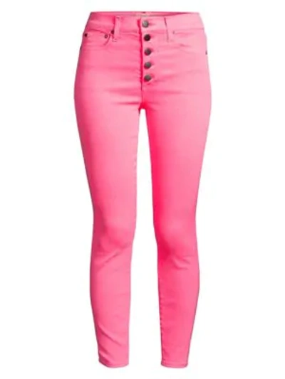 Alice And Olivia Good High-rise Neon Button Fly Skinny Ankle Jeans In Hot Pink