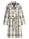THEORY Plaid Military Stretch Silk Trench Coat