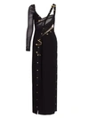 VERSACE Safety Pin Asymmetric Cutout Crepe Gown