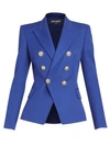 Balmain Wool Double Breasted Blazer In Bleu Gitane