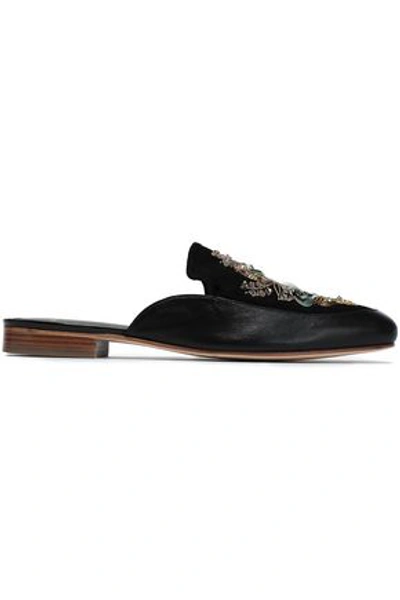Lanvin Embellished Suede And Leather Slippers In Black