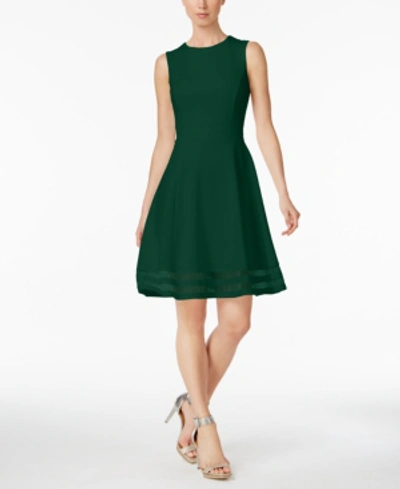 Calvin Klein Illusion-trim Fit & Flare Dress, Regular & Petite Sizes In Malachite