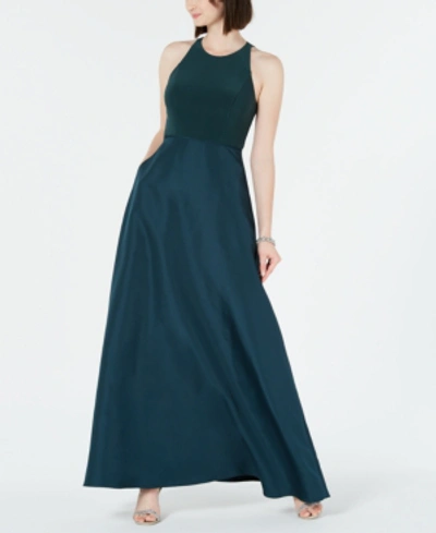 Adrianna Papell Halter Mikado Gown In Dusty Emerald