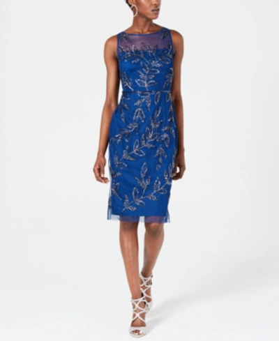 Adrianna Papell Embellished Illusion Sheath Dress In Night Flight