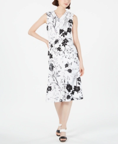 Calvin Klein Floral-print A-line Midi Dress In White/black