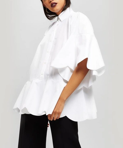 Valentino Scallop Cotton Poplin Shirt In White