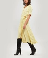 Ganni Check Crepe Wrap-dress In Yellow