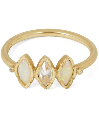 Brooke Gregson Gold Triple Marquise Opal And Diamond Ring