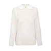 JIRI KALFAR White Silk Chiffon Top With Collar & Preciosa Button