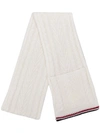THOM BROWNE WHITE CABLE POCKET SCARF