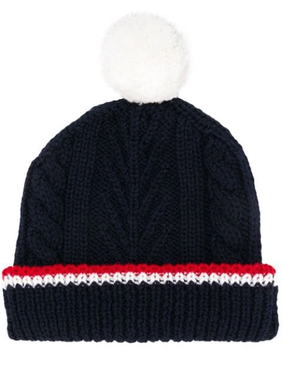 Thom Browne Pom Pom Cable-knit Merino Wool Beanie In 415 Navy