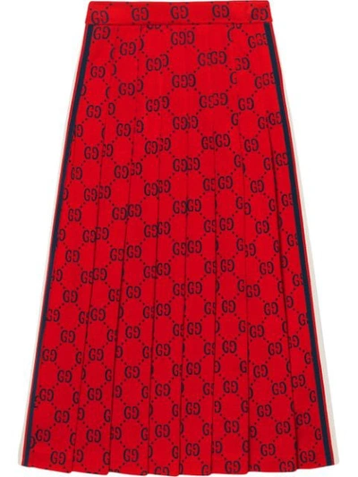 Gucci Gg Jersey Skirt With Red Web Ribbon In Rot
