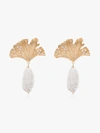 APPLES & FIGS APPLES & FIGS 24K GOLD VERMEIL LOVE POTION LEAF PEARL DROP EARRINGS,02EARLEAFBAROQUE14011767