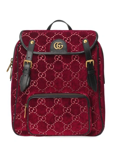 Gucci Gg 天鹅绒小号背包 In Red