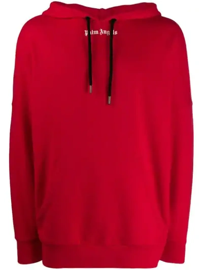Palm Angels Men's Logo Over Pullover Hoodie In Red White