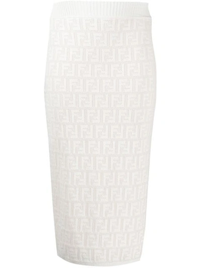 Fendi Ff图案针织半身裙 - 白色 In White