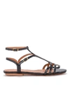 CHIE MIHARA YAEL DARK GREY LAMINATED LEATHER SANDAL,10973866