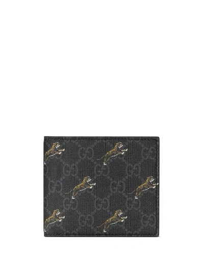 Gucci Black Men's Gg Wallet With Tiger Print