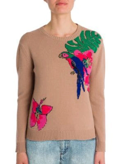 Valentino Tropical Dream Embroidered Cashmere Sweater In Skin Tropical