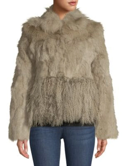Adrienne Landau Cropped Dyed Fox Fur, Dyed Rabbit Fur & Dyed Lamb Fur Jacket In Light Grey