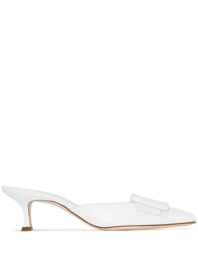 Manolo Blahnik Maysale 65mm Buckle-detail Mules In White