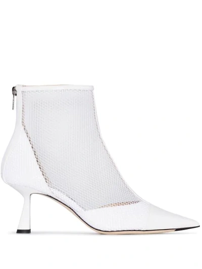 Jimmy Choo 65mm Kix Mesh & Patent Leather Boots In White