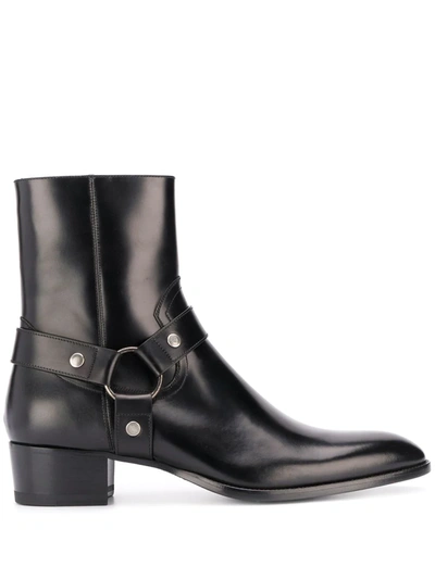 Saint Laurent Wyatt Harness Calf Leather Ankle Boots In Black