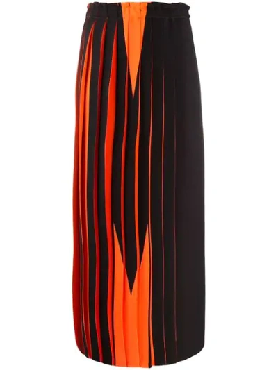 Mm6 Maison Margiela Pleated Neon Printed Cady Midi Skirt In Orange