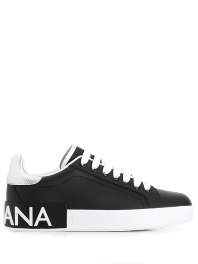 Dolce & Gabbana Portofino Sneakers In Black Nappa Calfskin