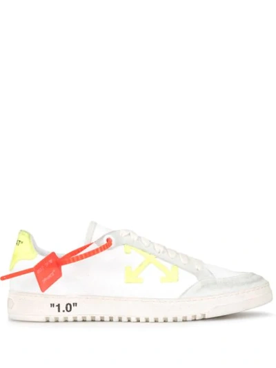 Off-white 2.0 Distressed Suede-trimmed Canvas Trainers In Yellow