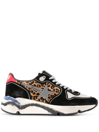Golden Goose Leopard Printed Running Trainers In Suede And Mesh In Black