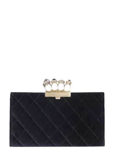 Alexander Mcqueen Jewelled Four-ring Pouch In Black