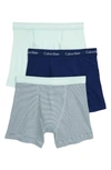 Calvin Klein 3-pack Boxer Briefs In Green/ Stripe/ Blue Depth