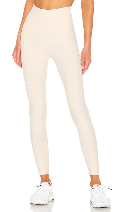 Beyond Yoga Spacedye Caught In The Midi High Waisted Legging In Cream. In Sandstone & Almond
