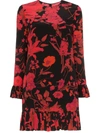 Valentino Ruffled Floral-print Silk Crepe De Chine Midi Dress In Black