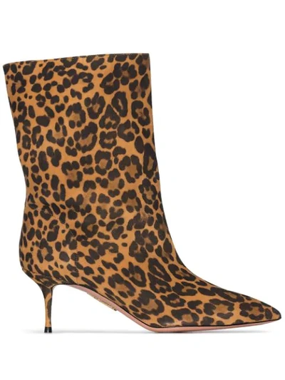 Aquazzura Very Boogie 60 Leopard-print Suede Ankle Boots In Brown
