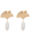 APPLES & FIGS 24KT GOLD VERMEIL LOVE POTION LEAF PEARL DROP EARRINGS