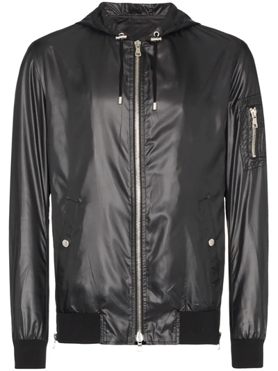 Balmain Faux Leather Hooded Jacket In Black