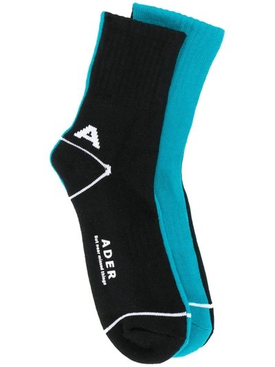 Ader Error Logo Printed Socks Set In Blue