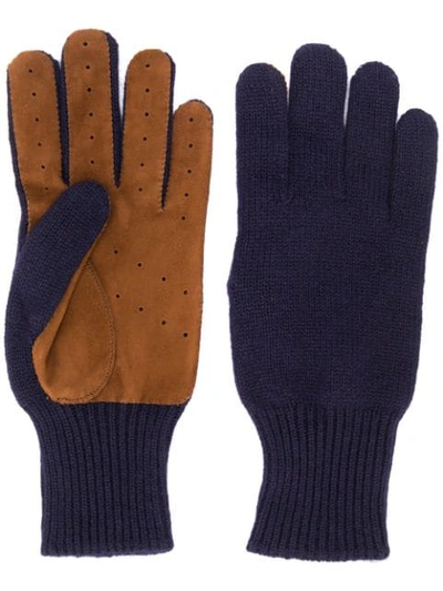 Brunello Cucinelli Men's Suede-palm Cashmere Gloves In Navy