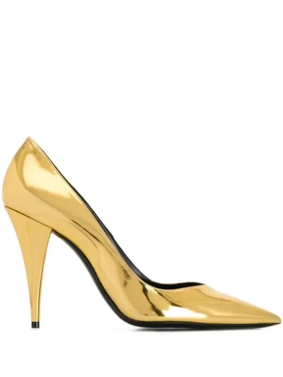 Saint Laurent Kiki 镜面皮革高跟鞋 In Gold