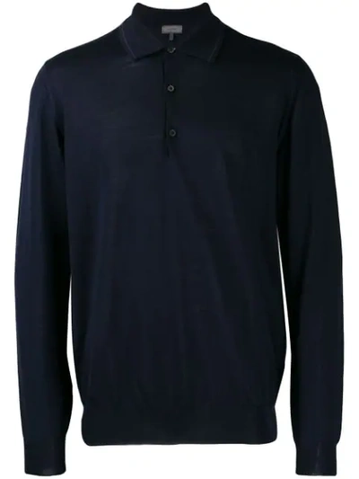 Lanvin Ribbed Panel Polo Shirt In Blue