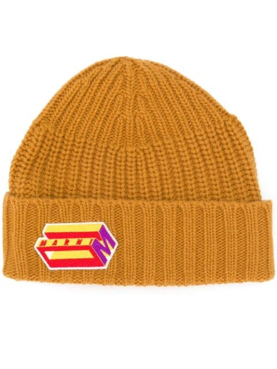 Marni Logo Embroidered Beanie In Yellow