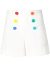 ALICE AND OLIVIA RAINBOW BUTTON HIGH-WAISTED SHORTS