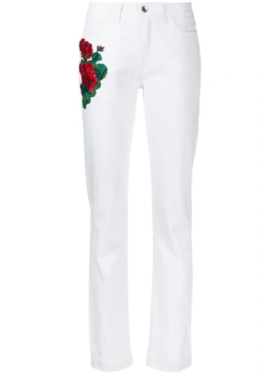 Dolce & Gabbana Embroidered Flowers Skinny-fit Jeans In White