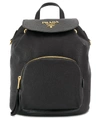 Prada Pebbled Leather Logo Backpack - Black