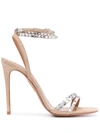 Aquazzura So Vera 105 Crystal-embellished Suede Sandals In Beige,pink