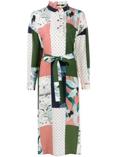 Tory Burch Patchwork Printed Silk Dress In White